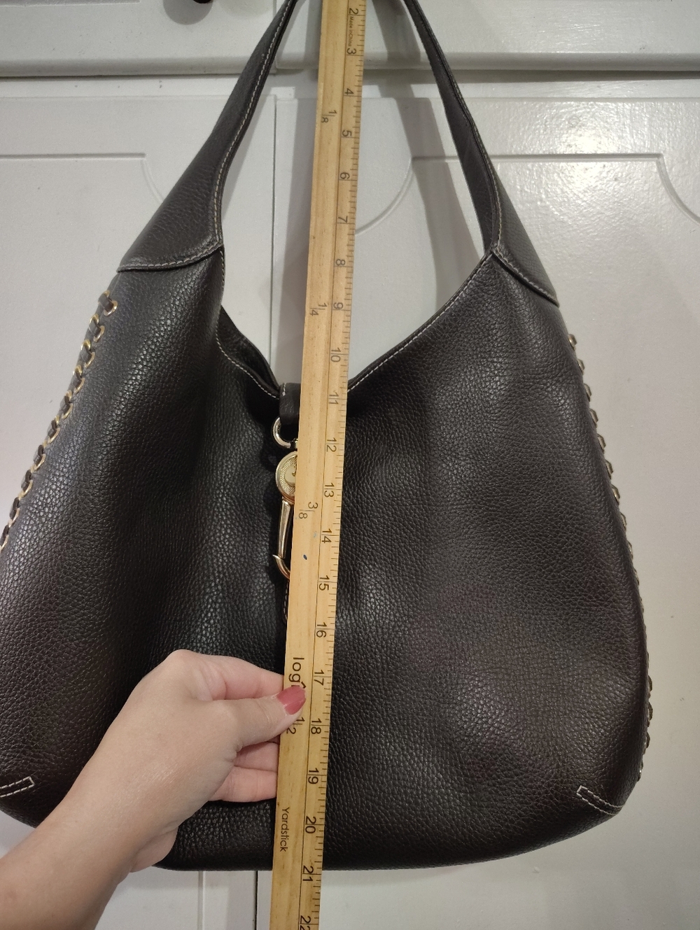 Dooney And Bourke Classic Brown Leather Hobo Bag with Gold Hardware Purse - Picture 5 of 9